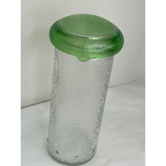 Vintage MCM Textured Glass Canister Jar Green Lid 10 Retro Kitchen Decor - Picture 2 of 8